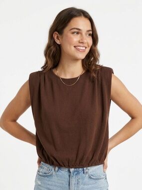 Zara Woman’s Brown Sleeveless Elastic-Hem Women's Top size Medium